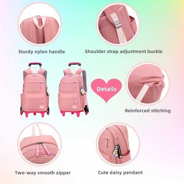 Rolling Backpack,Backpack with Wheels,Kids Roller Backpack for Girls Boys Travel Bag on Wheels Kids Trolley School Bag,Blue - Image 5