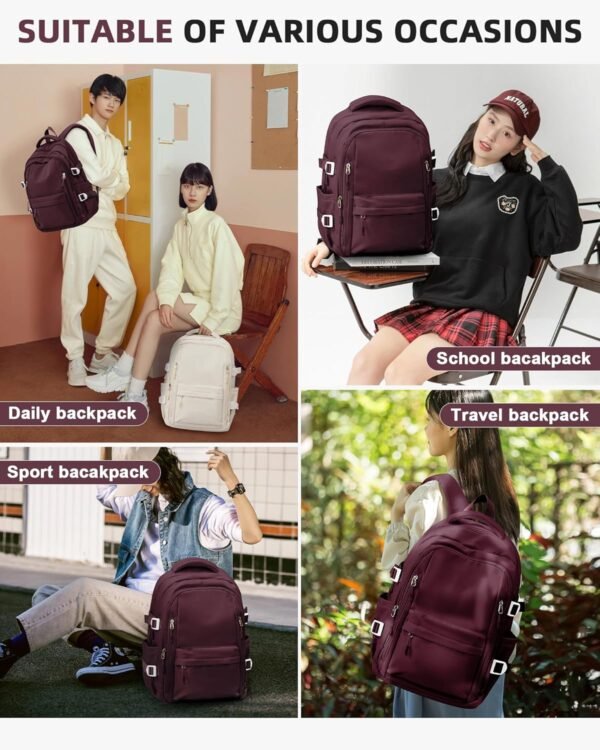 BOXSAM Lightweight Backpack for Women, Large Laptop Travel Backpack Casual Daypack Bag Rucksack for Men.Wine Red - Image 7