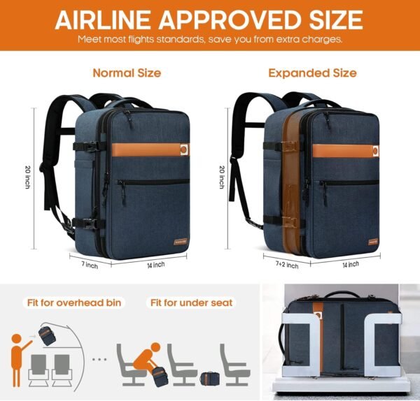 POWAITER Carry on Backpack, Large Travel Laptop Backpack 40L, 17 Inch Flight Approved Luggage Backpack for Men & Women with 4 Packing Cubes, Great for Airplanes - Ocean Navy - Image 2
