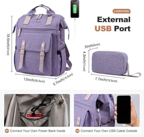 LOVEVOOK Laptop Backpack for Women, Teacher Nurse Bag Work Travel Computer Backpacks Purse,Water Resistant Daypack with USB Charging Port, 17.3 inch - Image 6