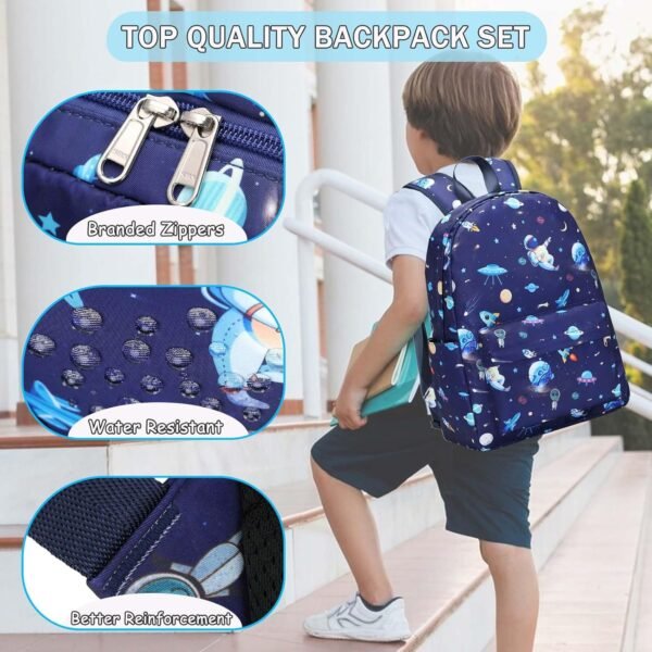Preschool Backpack for Boys, Kids Backpack with Lunch Box Space Backpack Preschool Kindergarten Daycare Travel Solar Space Bookbag with Chest Buckle (Spaceman-Navy Blue) - Image 4
