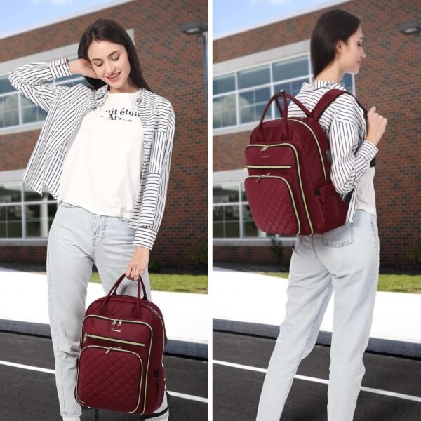 LOVEVOOK Laptop Backpack for Women, Water Resistant Travel Work Backpacks Purse Stylish Business Teacher Nurse Computer Bag with USB Charging Port, Fits 15.6" Laptop - Image 2