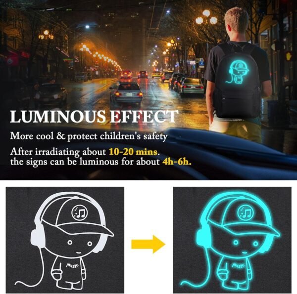 SAMIT Anime Luminous Backpack with USB Charging Port & Anti Theft Lock &Pencil Case Daypack Laptop Backpack - Image 2
