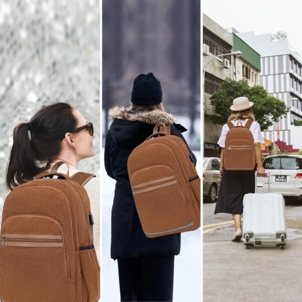Bluboon Backpack for Women 15.6 Inch Laptop Bookbag College School Backpack Girls Schoolbag Compartment Daypack for Business Travel with USB Charging Port（Corduroy Coffee - Image 5