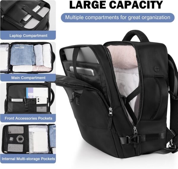 Backpack for Men Women, Black Backpack for Traveling on Airplane, Weekender Carry on Backpack Bag, Personal Item Backpack Flight-approved - Image 7