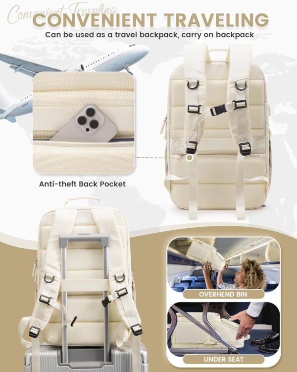 Travel Backpack For Women Men Laptop Backpack For Traveling On Airplane Travel Backpack Carry On Flight Approved Carry On Backpack Spirit Airlines Personal Item Bag 18x14x8 Beige - Image 5