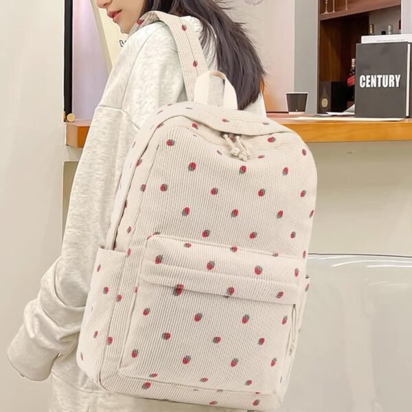 School Backpack for Teen Girls Bookbags Elementary High School Corduroy Laptop Bags Women Travel Daypacks (Strawberry Beige) - Image 7