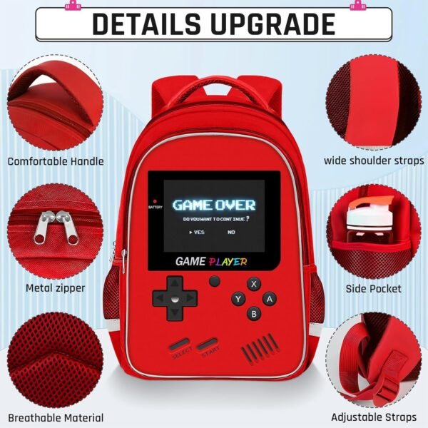 Backpack For School Boys - Gamer Boys Backpack For Elementary Middle School - Boys Backpacks Ages 6-18 Kids Children Teens ，17″ Video Game Bookbag Travel Back Pack - Image 2