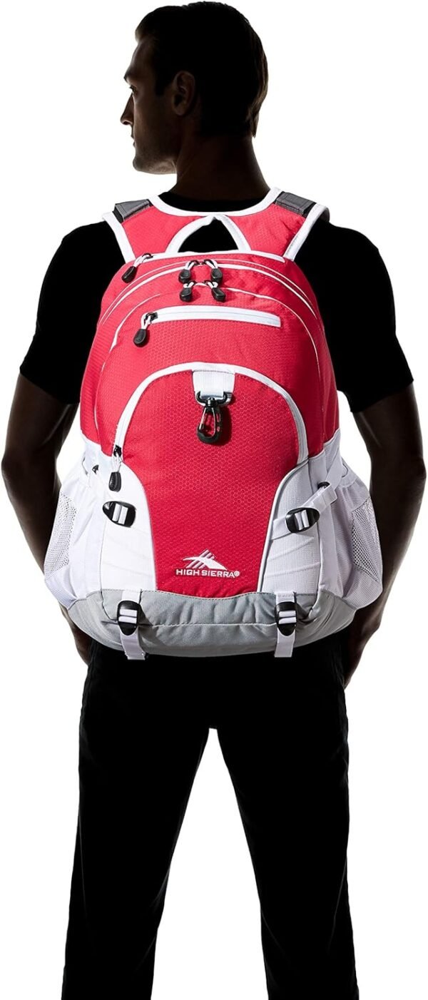 High Sierra Loop Backpack, Travel, or Work Bookbag with tablet sleeve, One Size, Pink Punch/White/Ash - Image 2