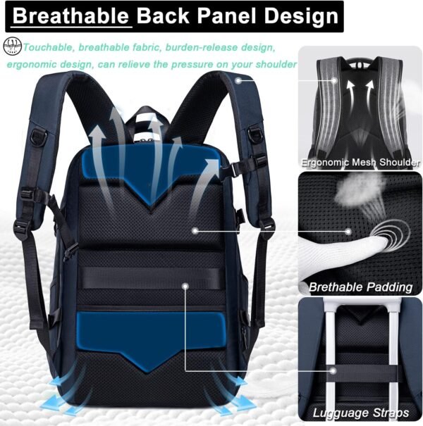 Travel Backpack for Men Women,45L Carry On Backpack Flight Approved,Large Laptop Backpack,Expandable Luggage Backpack Water Resistant Bookbag Daypack Fit 17 Inch - Image 6