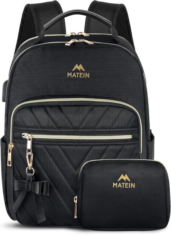 MATEIN Mini Backpack for Women, Waterproof Stylish Daypack Purse Shoulder Bag with USB Charging Port, Lightweight Small Casual Daily Travel Backpack, Lady Girls Gifts for Work School, 2pcs Sets, Black - Image 8