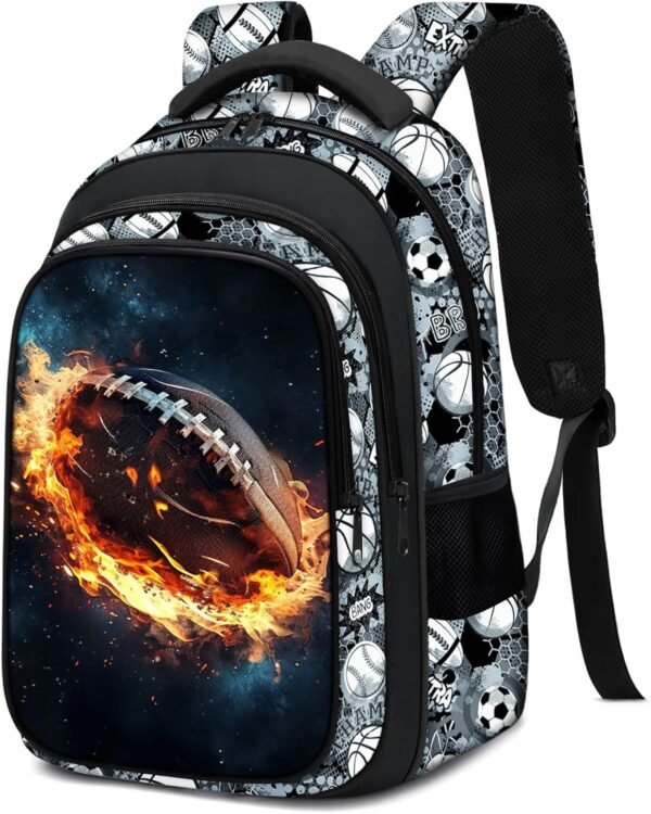 School Backpack for Boys - American Football Boys Backpack for Kids Children Teens Elementary Middle School - 17″ Sport Bookbag Travel Back Pack for Age 6-18