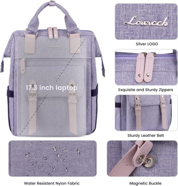 LOVEVOOK Laptop Backpack for Women, Teacher Nurse Bag Work Travel Computer Backpacks Purse,Water Resistant Daypack with USB Charging Port, 17.3 inch - Image 2