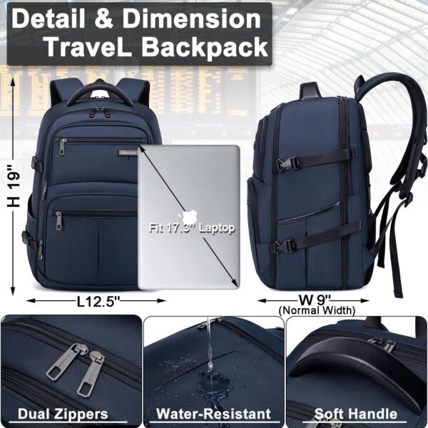 Travel Backpack for Men Women,45L Carry On Backpack Flight Approved,Large Laptop Backpack,Expandable Luggage Backpack Water Resistant Bookbag Daypack Fit 17 Inch - Image 5