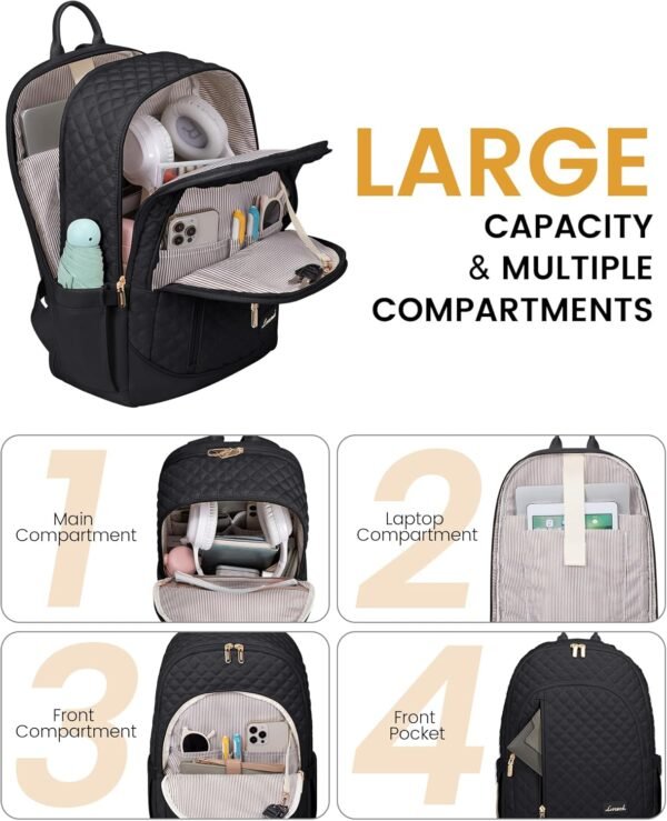 LOVEVOOK Laptop Backpack for Women, 15.6 Inch Travel Work Backpack for Teacher Nurse, Anti Theft Water Resistant Computer Back Pack for College Business Black - Image 3