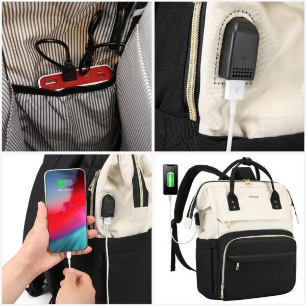 LOVEVOOK Backpack Purse for Women, Fits 15.6 Inch Laptop Backpacks with USB Port, Waterproof Travel Work Computer Business Bag, Fashion Casual Daypack Backpack, White-black - Image 7