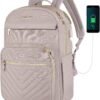 VANKEAN 15.6 Inch Laptop Backpack for Women Work Bag Fashion with USB Port, Waterproof Stylish Travel Bags Casual Daypacks for College, Business, Light Dusty Pink