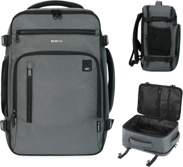 ECOHUB 16'' Travel Backpack For Women Men Airline Approved Personal Item Travel Bag Travel Essentials Laptop Backpack Casual Daypack Small Hiking Backpack Lightweight Waterproof Backpack, Grey