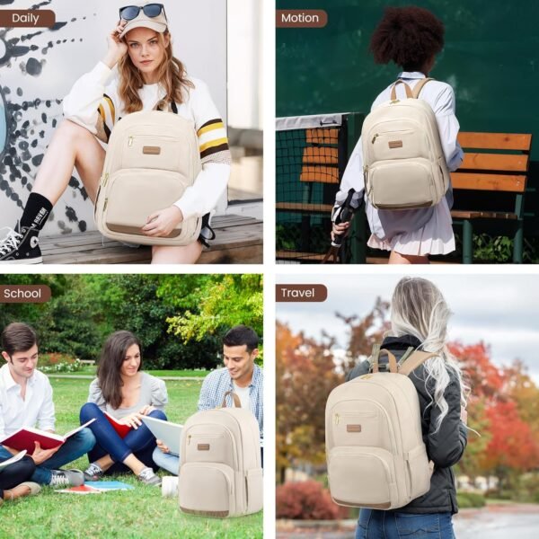 LOVEVOOK Travel Laptop Backpack for Women, Waterproof Work Backpack Fits 15.6 Inch Laptop, Large Computer Backpack for College, Beige - Image 7