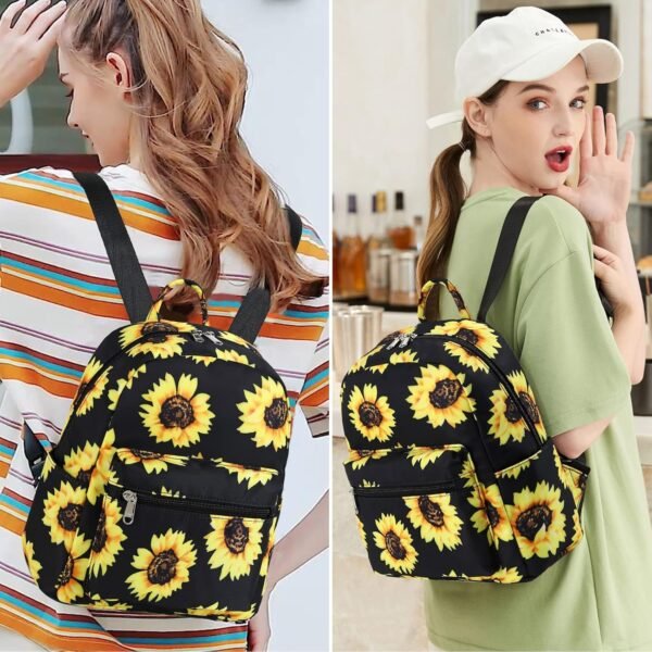 LEDAOU Mini Backpack Girls Cute Small Backpack Purse for Women Teens Kids School Travel Shoulder Purse Bag (Black Sunflower, 1 Pcs) - Image 6