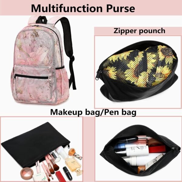 Bluboon Mesh Backpack for Girls Kids Semi-Transparent School Bookbag See Through Beach Bag Daypack - Image 5