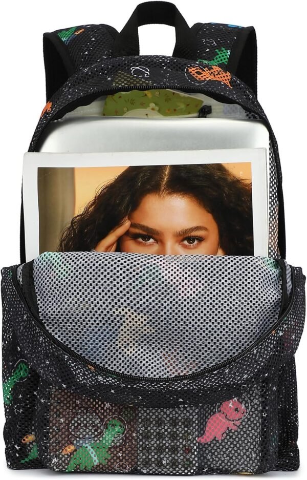 Mesh Backpack for Girls Women, Semi-Transparent Kids School Backpack College Bookbag for Beach Gym Travel (Dinosaur) - Image 2
