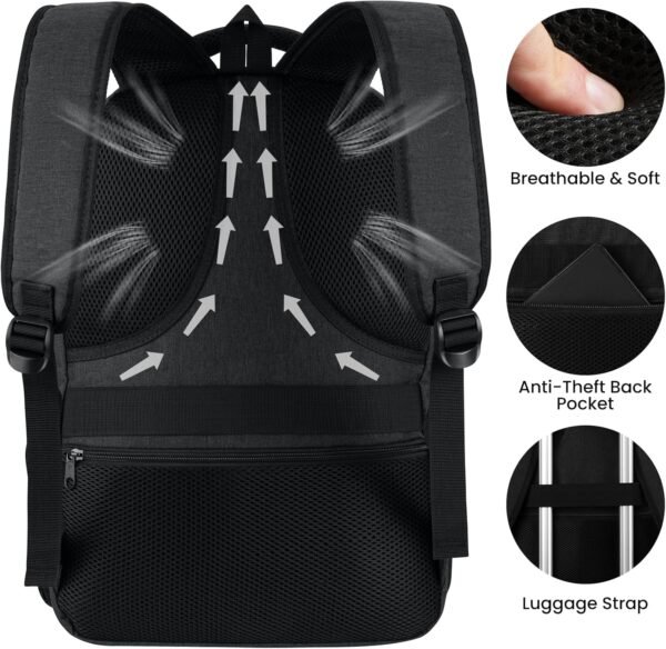 Travel Laptop Backpack, 15.6 Inch Large School Backpacks for Teens Boys, Water Resistant Business Men Computer Bag Durable Women Back Pack with USB Charging Port for College Work, Black - Image 5