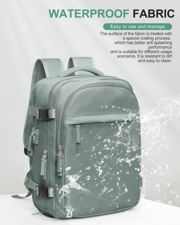 VGCUB Large Travel Backpack for Women Men,Waterproof Laptop Carry on Backpack,Personal Item Size Airline Approved Work Backpack Casual Daypack Rucksack with Shoe Compartment,Green - Image 6
