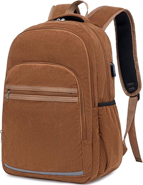 Bluboon Backpack for Women 15.6 Inch Laptop Bookbag College School Backpack Girls Schoolbag Compartment Daypack for Business Travel with USB Charging Port（Corduroy Coffee