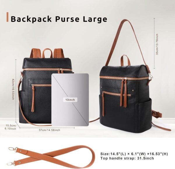 MEEJUNE Large Leather Backpack for Women Backpack Purse with Luggage Strap Crossdody Bag Travel Fashion Backpack Designer Ladies Shoulder bag with Adjustable Strap - Image 3