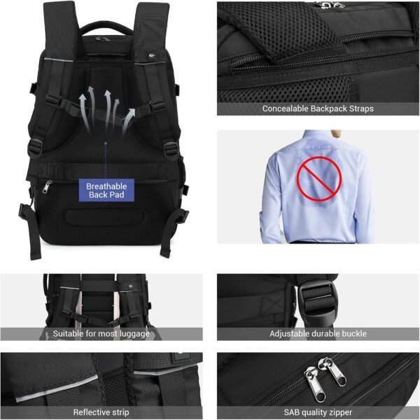 MOLNIA 50L Expandable Travel Backpack for Men Women, Carry On Backpack Airline Approved, Suitcase Backpack with Packing Cubes, Water Resistant Luggage Backpack Daypack Weekender Bag, Black - Image 5