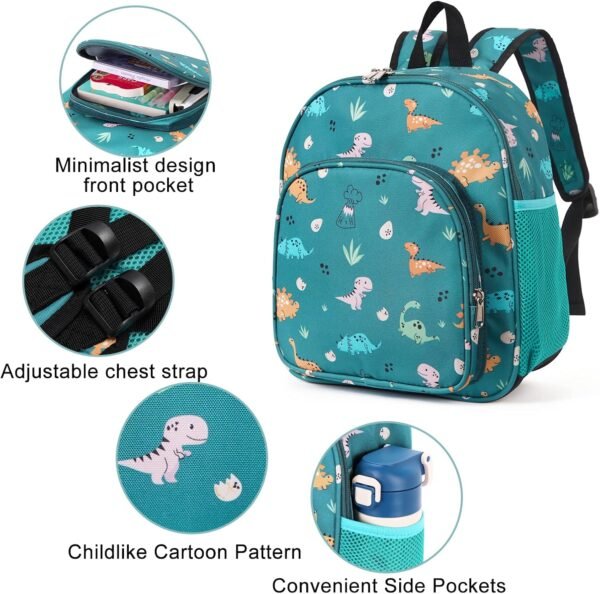 CLUCI Kids Backpack for Boys Girls Toddler Backpack for Preschool Kindergarten Child Cute Daycare Bookbag Travel Green Dinosaur - Image 3