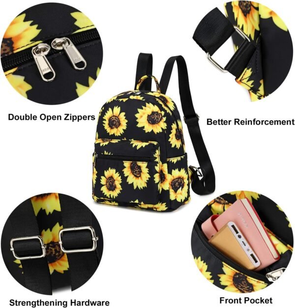 LEDAOU Mini Backpack Girls Cute Small Backpack Purse for Women Teens Kids School Travel Shoulder Purse Bag (Black Sunflower, 1 Pcs) - Image 5