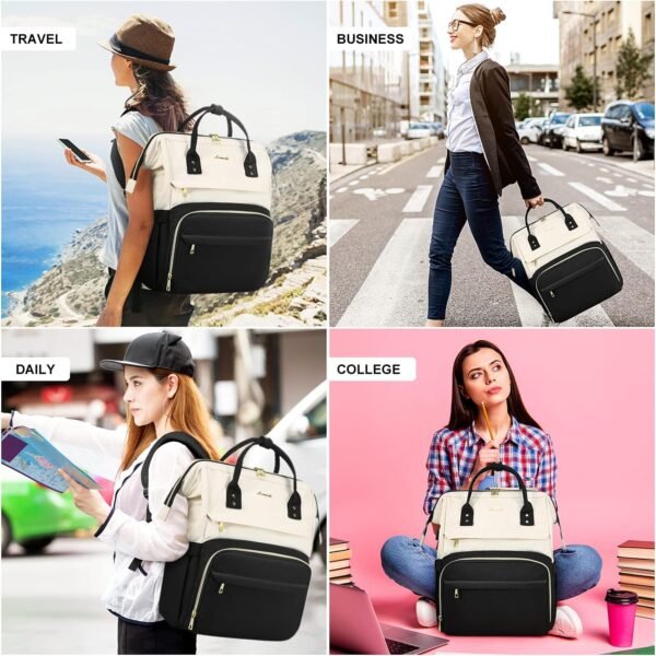 LOVEVOOK Backpack Purse for Women, Fits 15.6 Inch Laptop Backpacks with USB Port, Waterproof Travel Work Computer Business Bag, Fashion Casual Daypack Backpack, White-black - Image 6