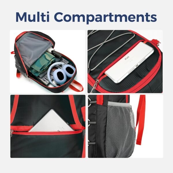 Hiking Backpack 30L Lightweight Packable Daypack for Men Women Waterproof Outdoor Foldable Travel Daypack BLACK - Image 5