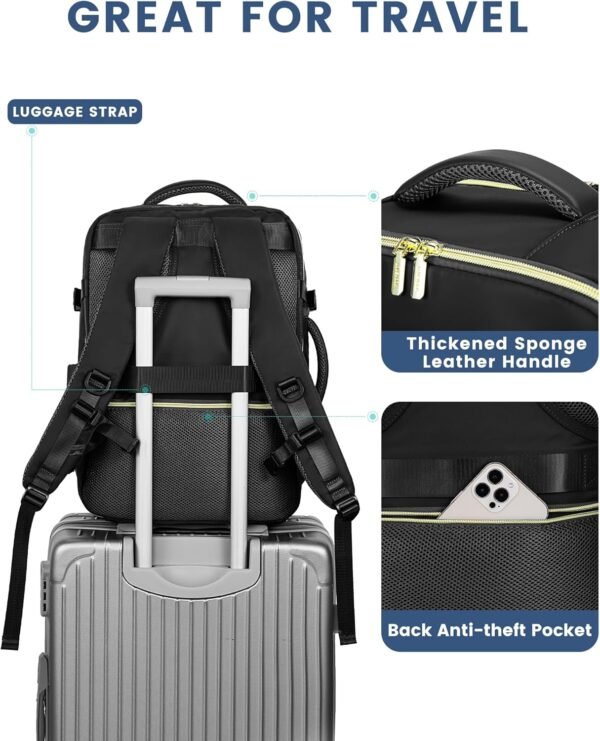 LOVEVOOK Travel Backpack For Women,40L Carry On Backpack Flight Approved,TSA Personal Item Travel Bag Fits 17 Inch Laptop,Business Weekender Overnight Daypack with Toiletry Bag and Cube,Black - Image 7