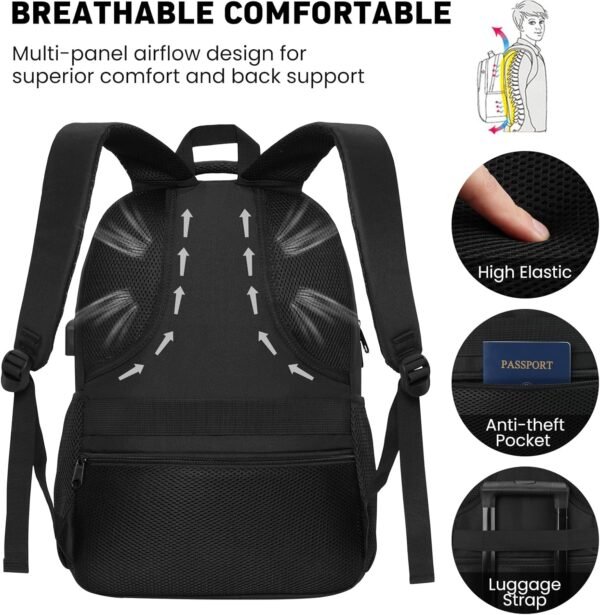 Backpack for Men and Women, Casual School Backpack Teen Boys and Girls Lightweight 15.6 Inch Laptop Bookbag with USB Charger for College Work Travel (Black) - Image 5