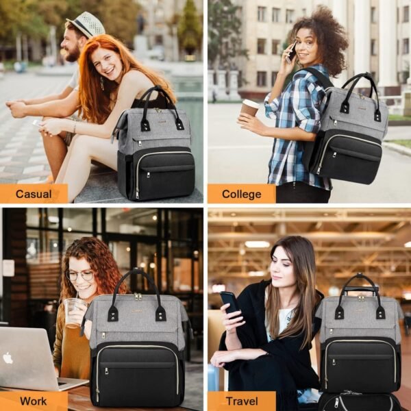 LOVEVOOK Laptop Backpack for Women Fashion Business Computer Backpacks Travel Bags Purse Doctor Nurse Work Backpack with USB Port, Fits 17-Inch Laptop Grey Black - Image 7