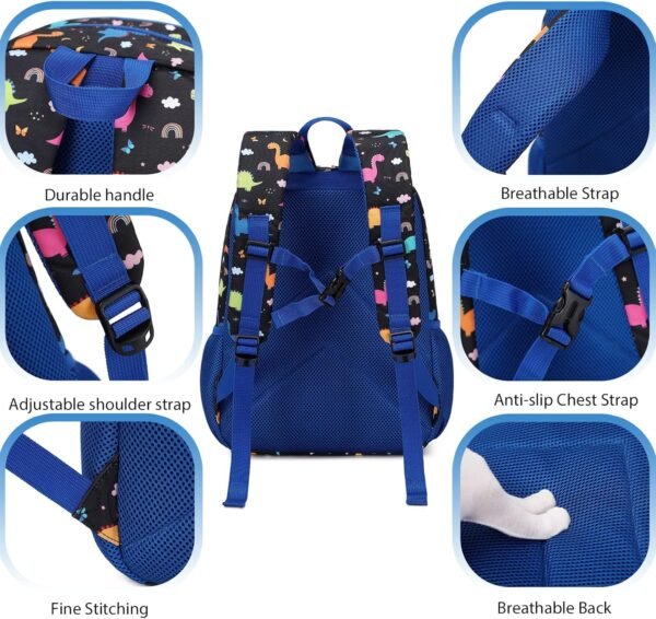 Kids Backpack for Kindergarten Preschool Boys Backpack Kids School Bags Child Lightweight Elementary School Bookbags Cute Gifts Dinosaur Blue Black - Image 6