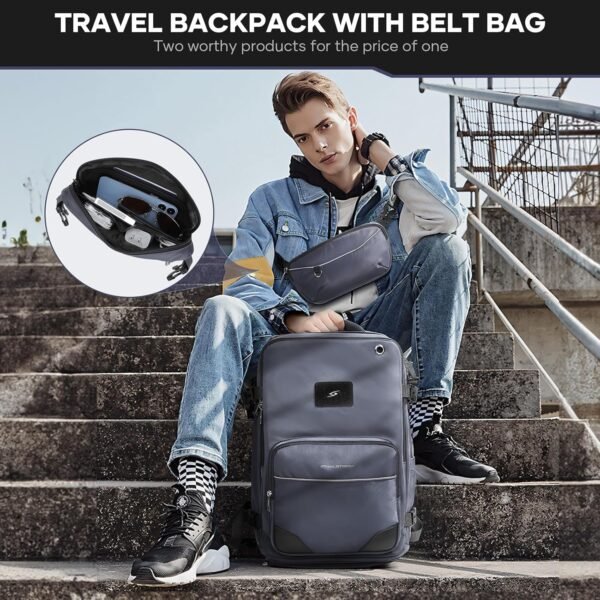 Maelstrom Travel Backpack for Men Women, 35L Carry on Backpack for Traveling on Airplane,with Belt Bag&Shoe Compartment,Waterproof Laptop Backpack fit 17”Laptop-Mystery Grey - Image 2