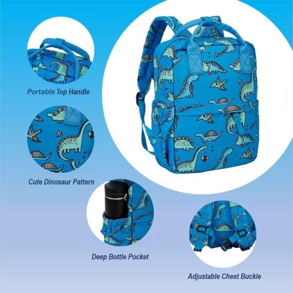 Cute Toddler Preschool Backpack Dinosaur Unicorn School Book Bag for Girls, Boys, Kids, Kindergarten Nursery Travel Bag(12inch, Blue Dinosaur) - Image 2