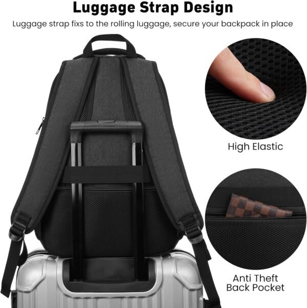 Backpack for Men and Women, School Backpacks for Teens Boys, 15.6 Inch Large College Bookbag Durable Computer Laptop Bag with USB Charger Port for Business Work Travel, Black - Image 5