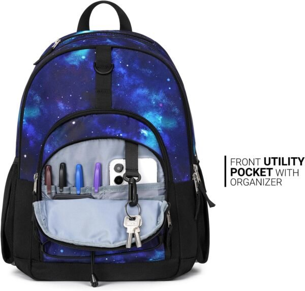 ZORFIN Backpack for School Travel: Bookbag for Girls Boys - Laptop Backpack with Multiple Compartments - Cyberspace Galaxy - Image 5