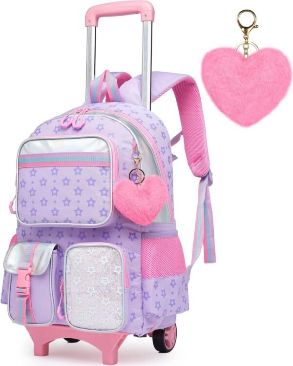 Meetbelify Backpack with Wheels for Girls Rolling Backpack Cute Carry on Backpack for Elementary Student