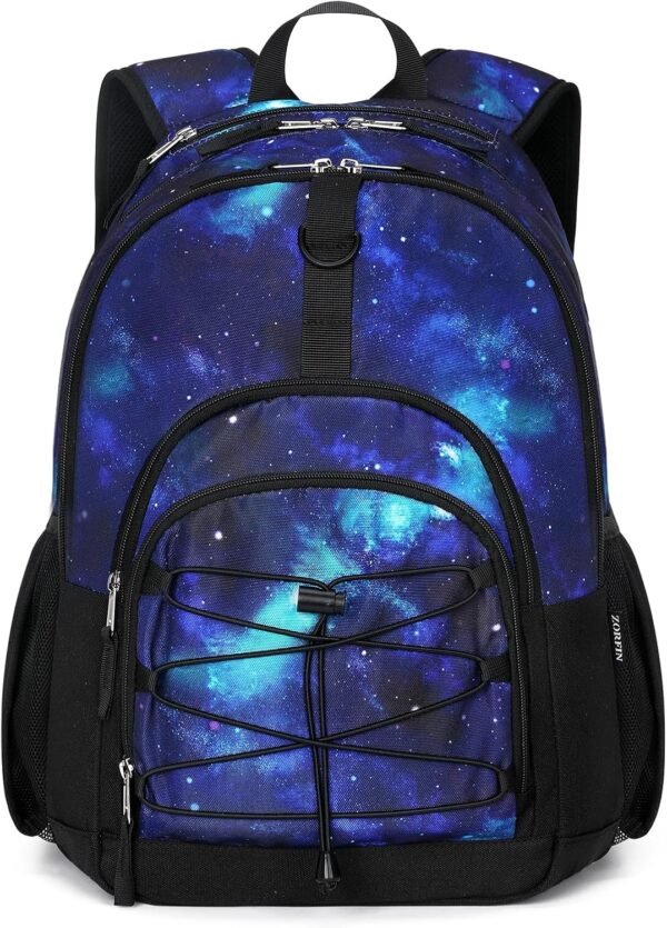 ZORFIN Backpack for School Travel: Bookbag for Girls Boys - Laptop Backpack with Multiple Compartments - Cyberspace Galaxy