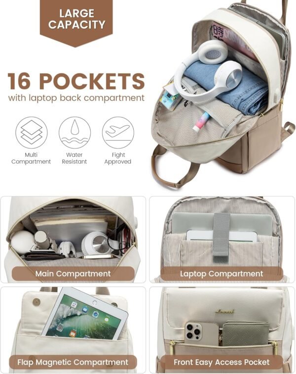 LOVEVOOK Laptop Backpack for Women, 15.6inch Laptop Bag with USB Port, Waterproof Travel Work Backpack Purse, Anti-Theft Backpacks Casual Computer Daypack Nurse Teacher Bag - Image 3