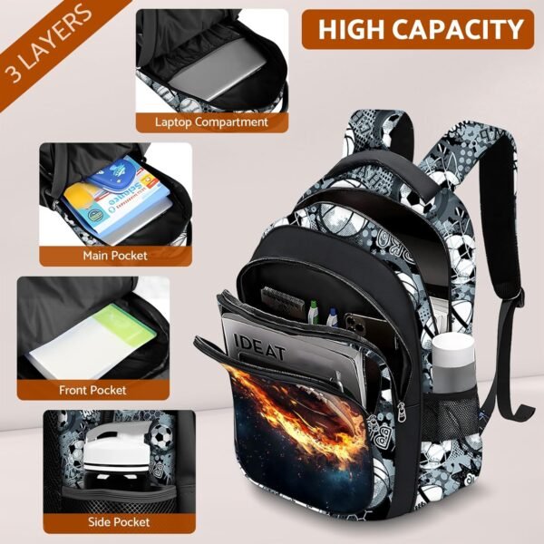 School Backpack for Boys - American Football Boys Backpack for Kids Children Teens Elementary Middle School - 17″ Sport Bookbag Travel Back Pack for Age 6-18 - Image 4