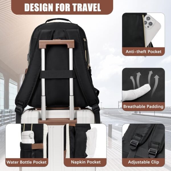 BOSTANTEN 15.6 Inch Laptop Backpack for Women- College Teacher Computer Bag Travel Backpack Purse with USB Charging Port Brown＆Black - Image 6