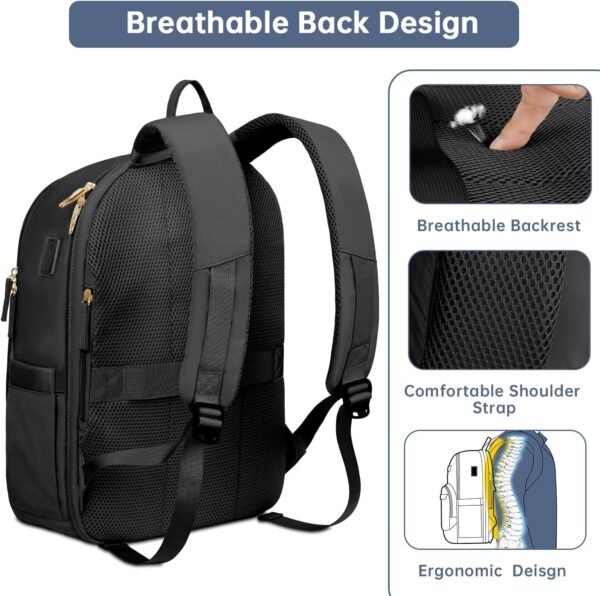 ETRONIK Travel Backpack for Women, 15.6 Inch Anti Theft Laptop Backpack with USB A & C Charging Port, Water Resistant Work Backpack, Computer Backpacks for Nurse, Teacher, College, School, Black - Image 6