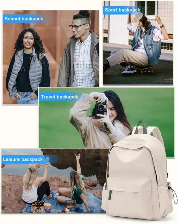 VECAVE School Backpack for Women Men, Lightweight Travel Casual Daypack Laptop Rucksack, Waterproof College High Secondary School Bags Bookbag for Boys Girls Teens BeigeGreen - Image 7